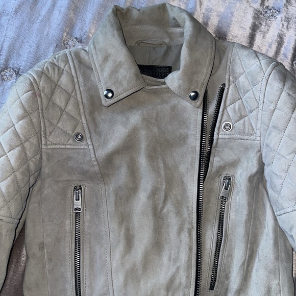 ALLSAINTS Suede Beattie Biker Jacket - Size US 0 - Color: gray/beige - Picture 3 of 12
